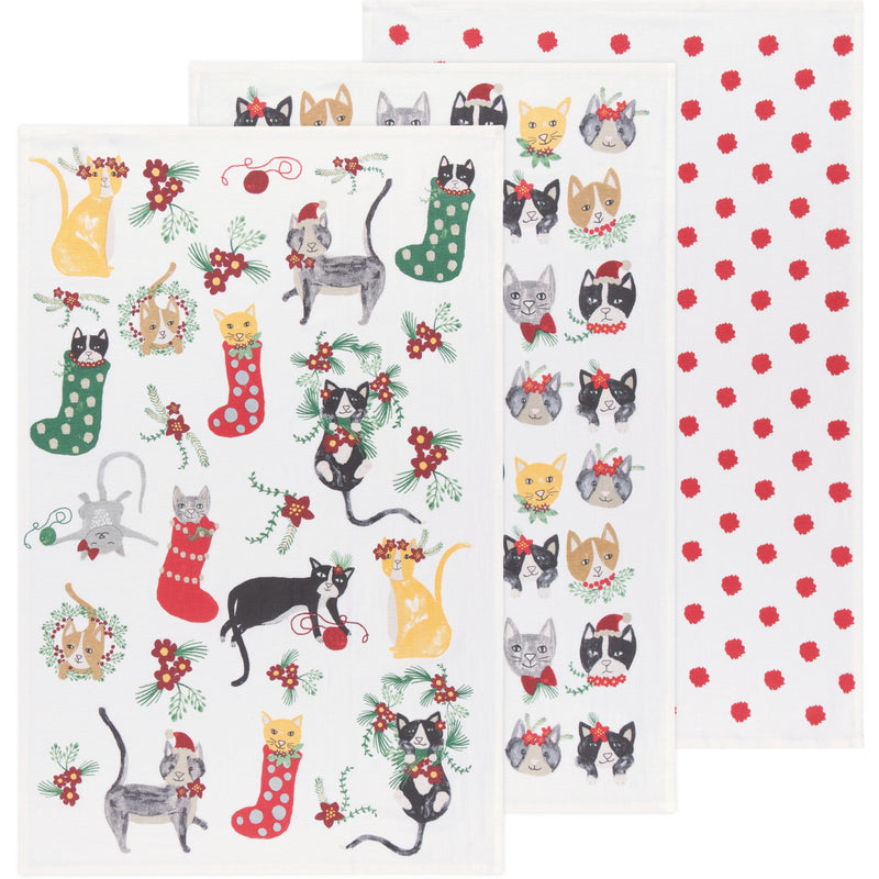 Meowy Christmas Bakers Floursack Dishtowels Set of