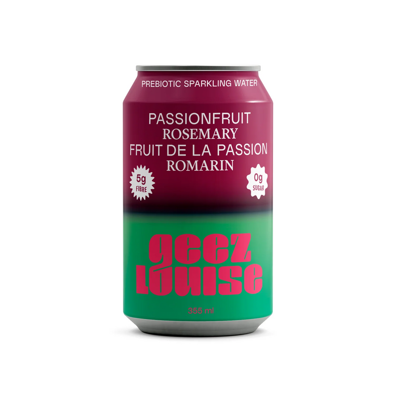 Geez Louise Sparkling Water Passionfruit Rosemary