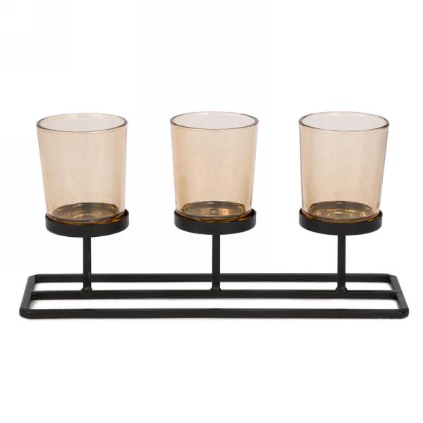 Triple votive holder with glass