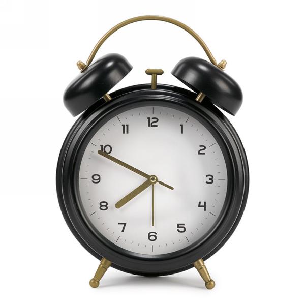 Large black metal alarm clock