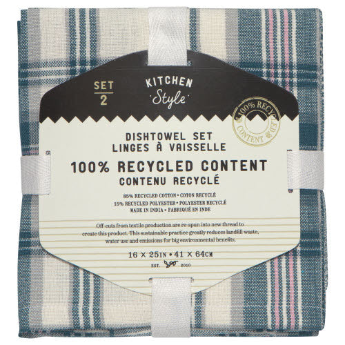 Plaid + Waffle Blue Dishtowel Set of 2