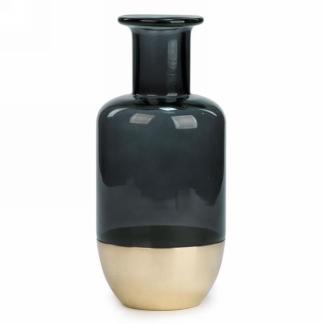 Glass teal vase with gold bottom