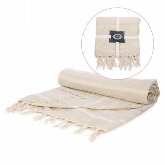 Striped beige throw with fringe