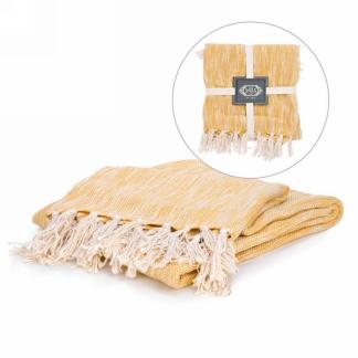 Yellow throw with natural fringe
